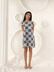Indigo Mosaic Shift Dress