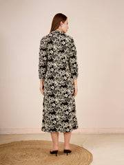 Petal Denim Dress In Black Color