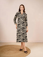 Petal Denim Dress In Black Color