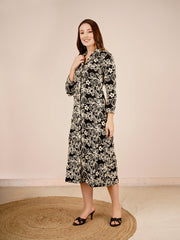 Petal Denim Dress In Black Color