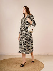 Petal Denim Dress In Black Color