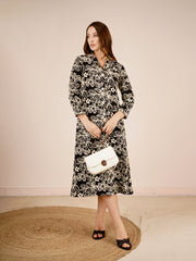 Petal Denim Dress In Black Color