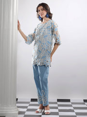 Sky Bloom – Embroidered Denim Lace Co-ord Set