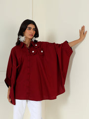 Denim Bloom Shirt In Maroon