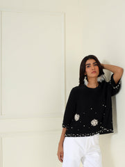 Bloom Embellished Top in Black