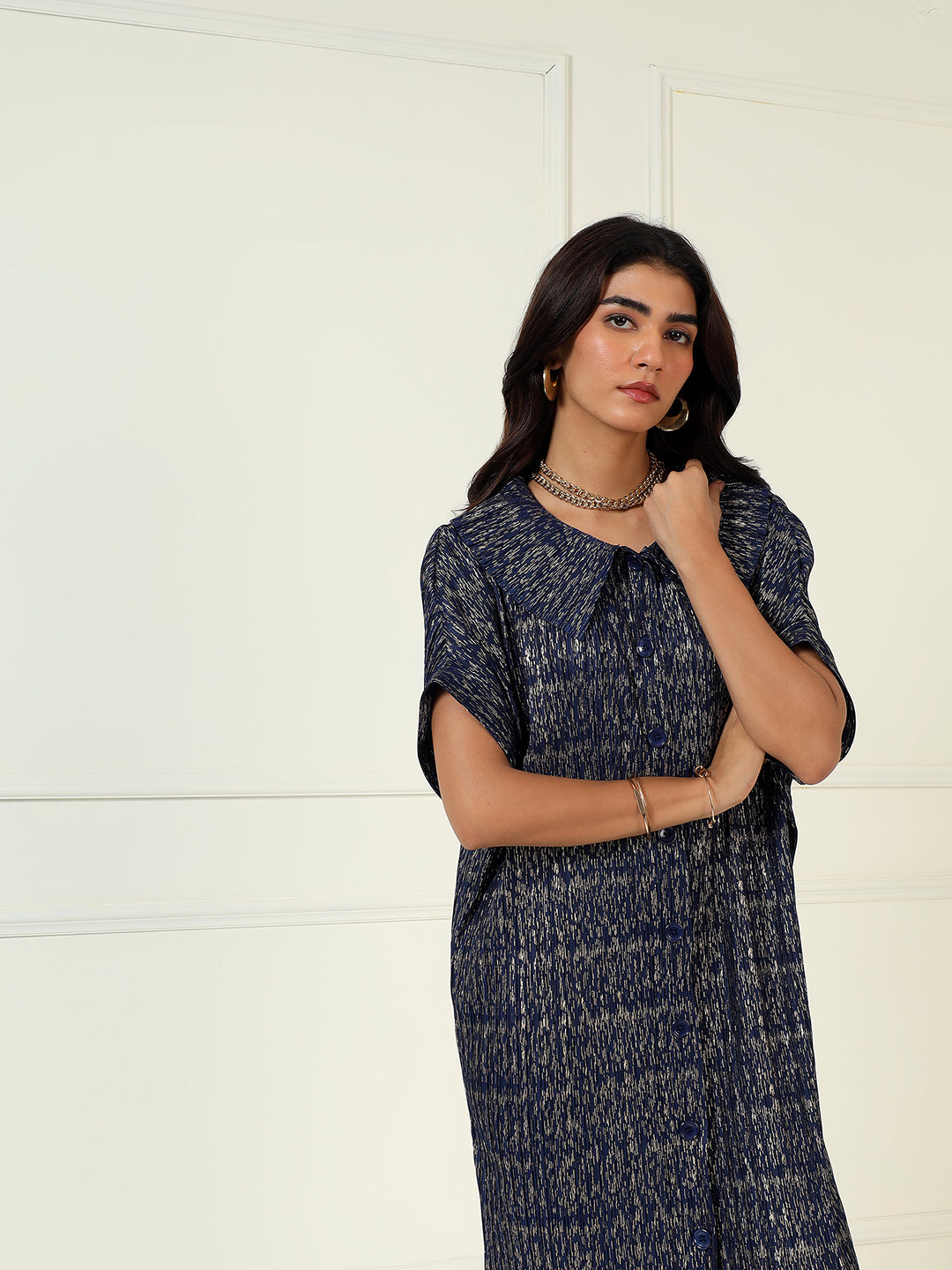 Luxeline Metallic Dress in Blue