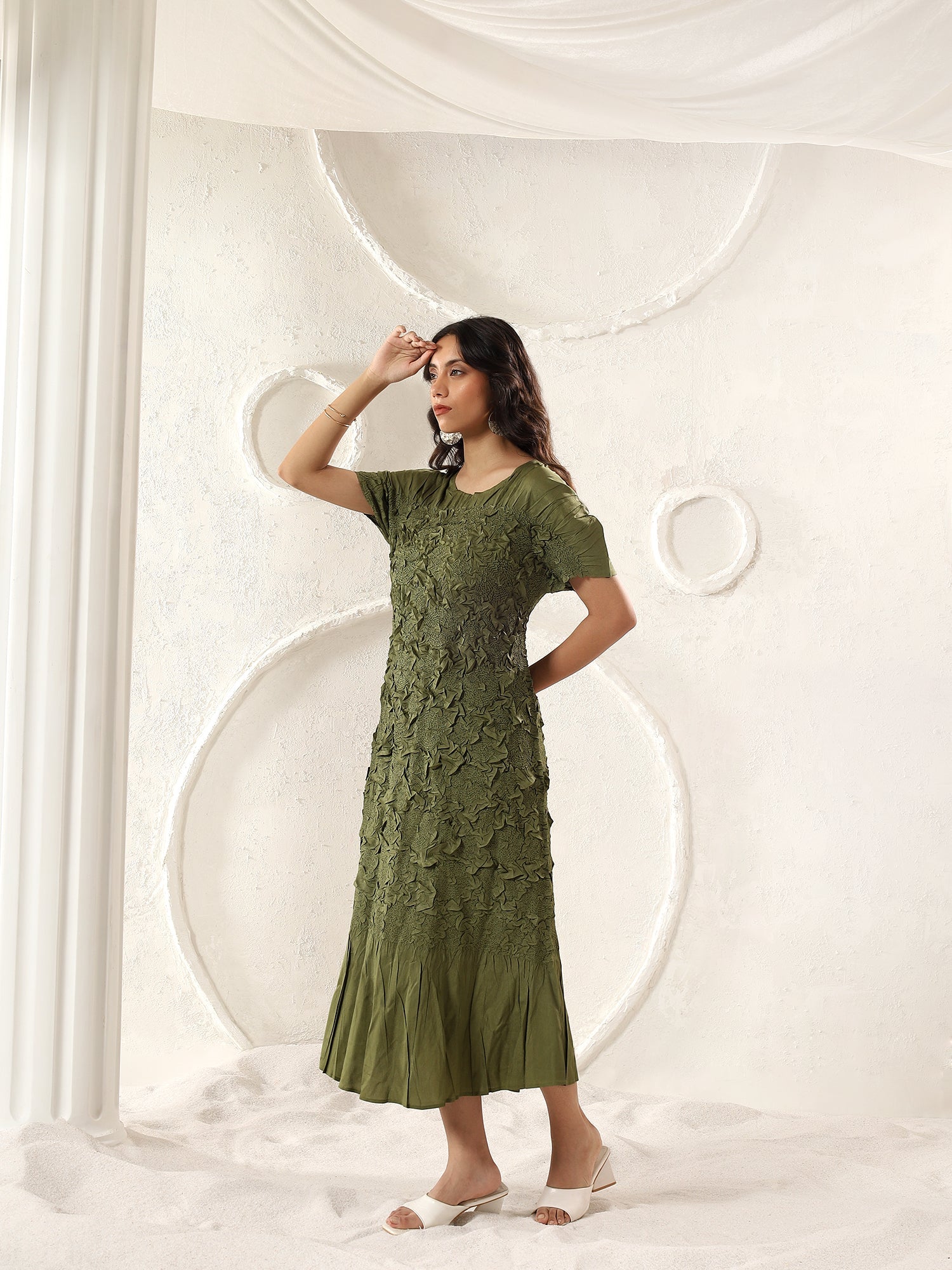 Florette Crinkle Midi Dress