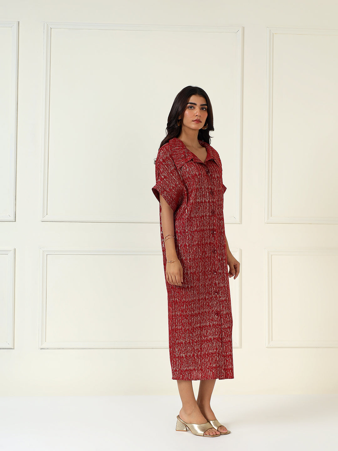Luxeline Metallic Dress in Red