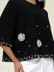 Bloom Embellished Top in Black