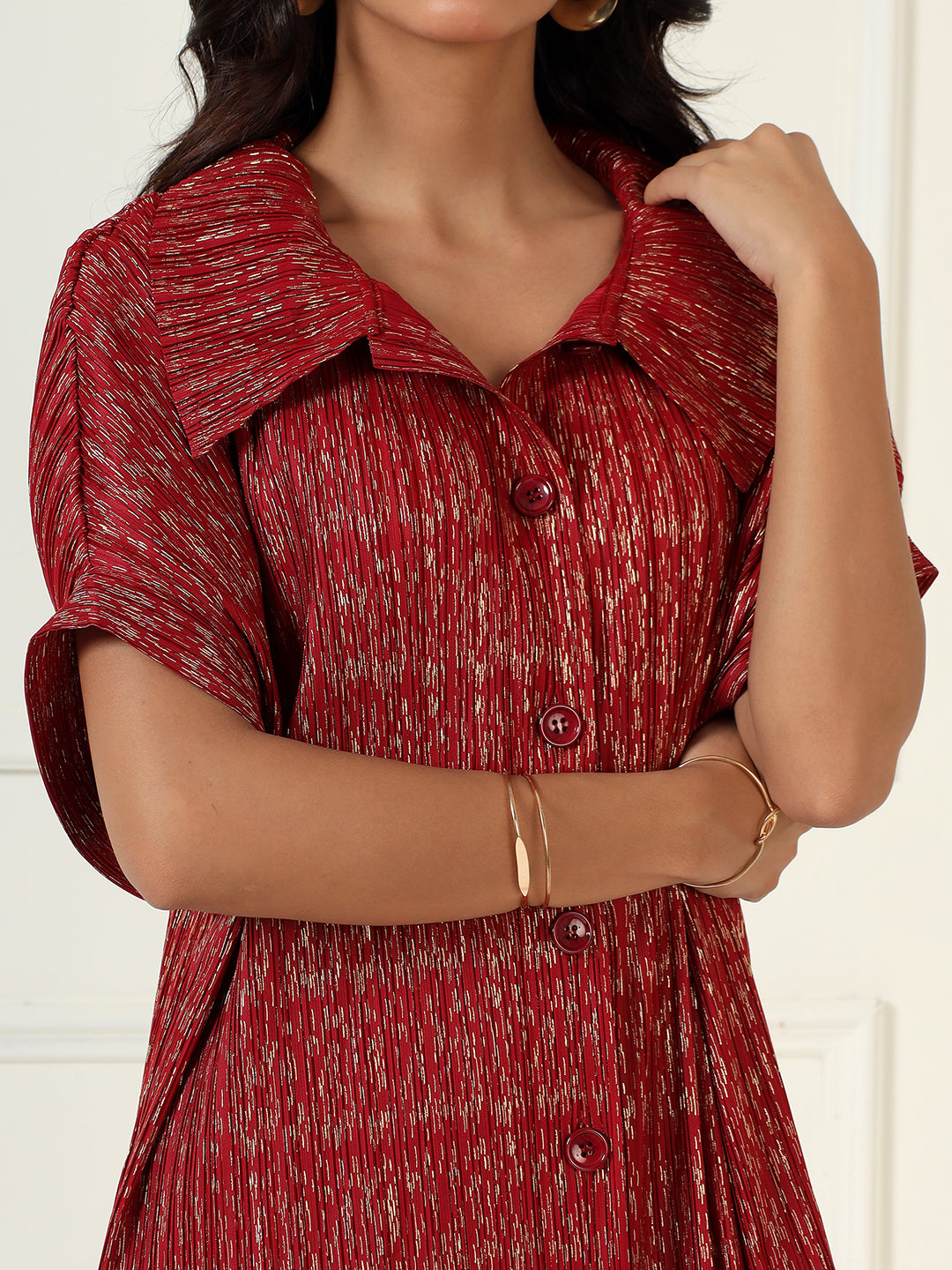 Luxeline Metallic Dress in Red