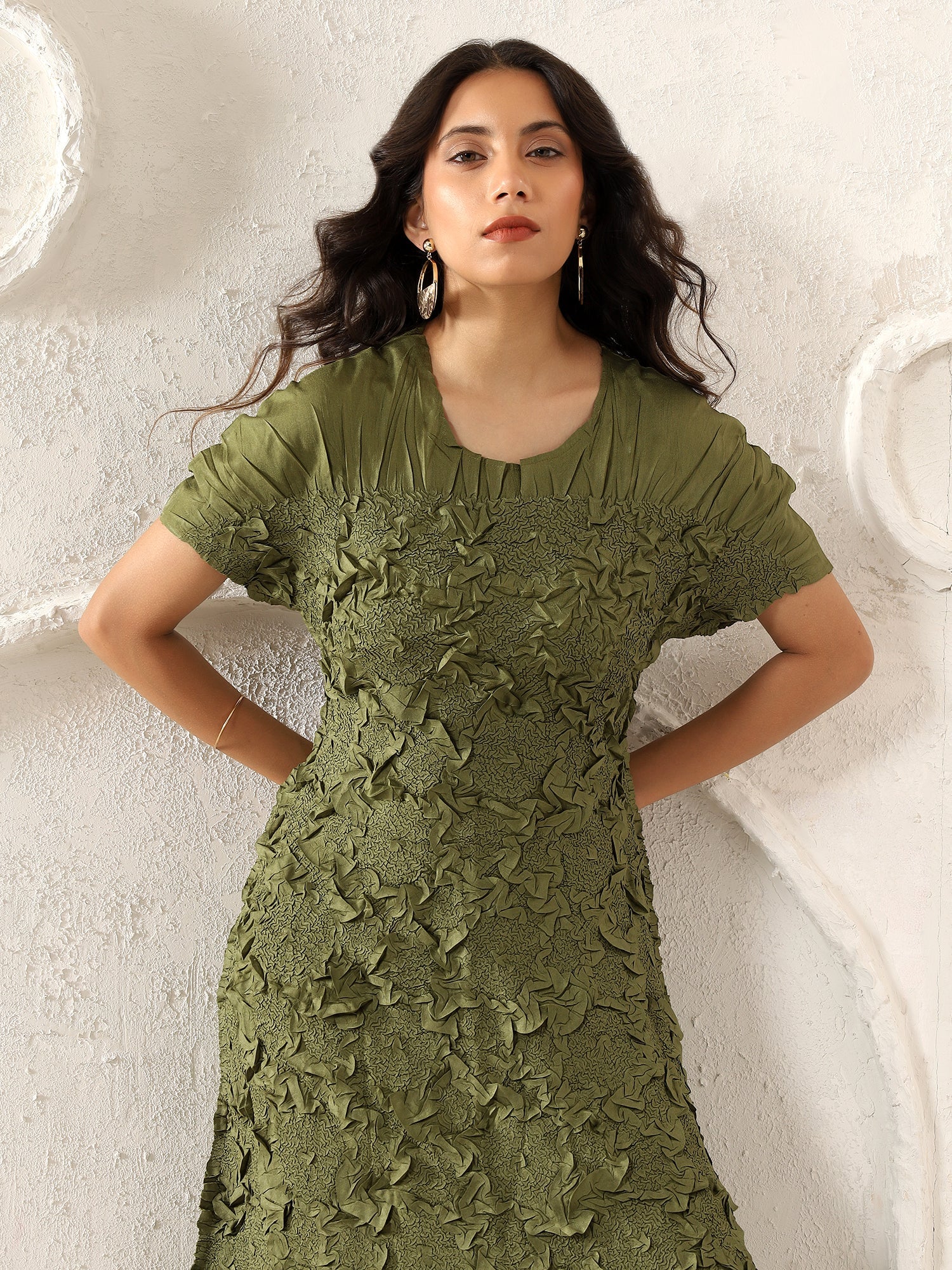 Florette Crinkle Midi Dress