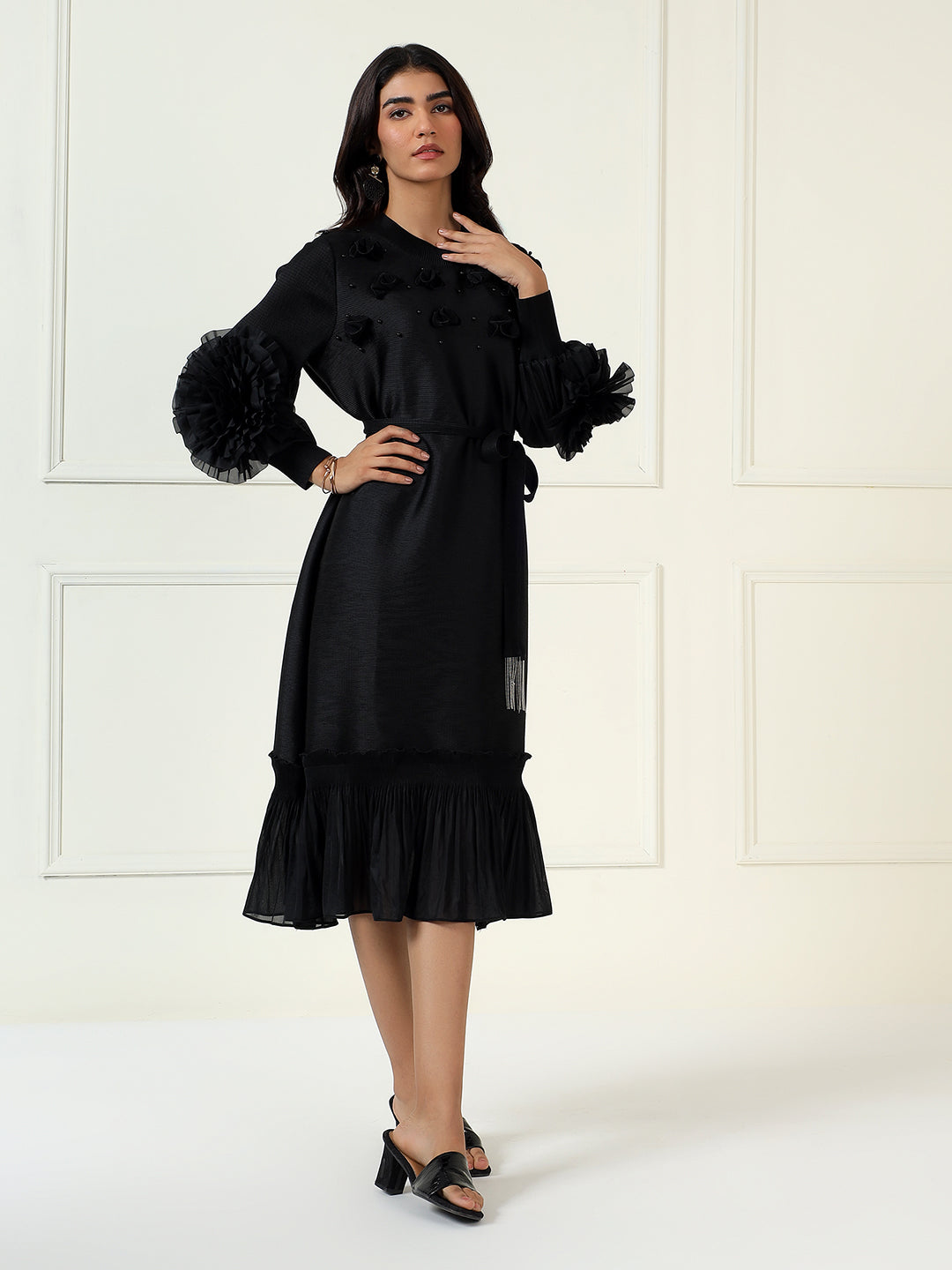 Rosette Dress in Black