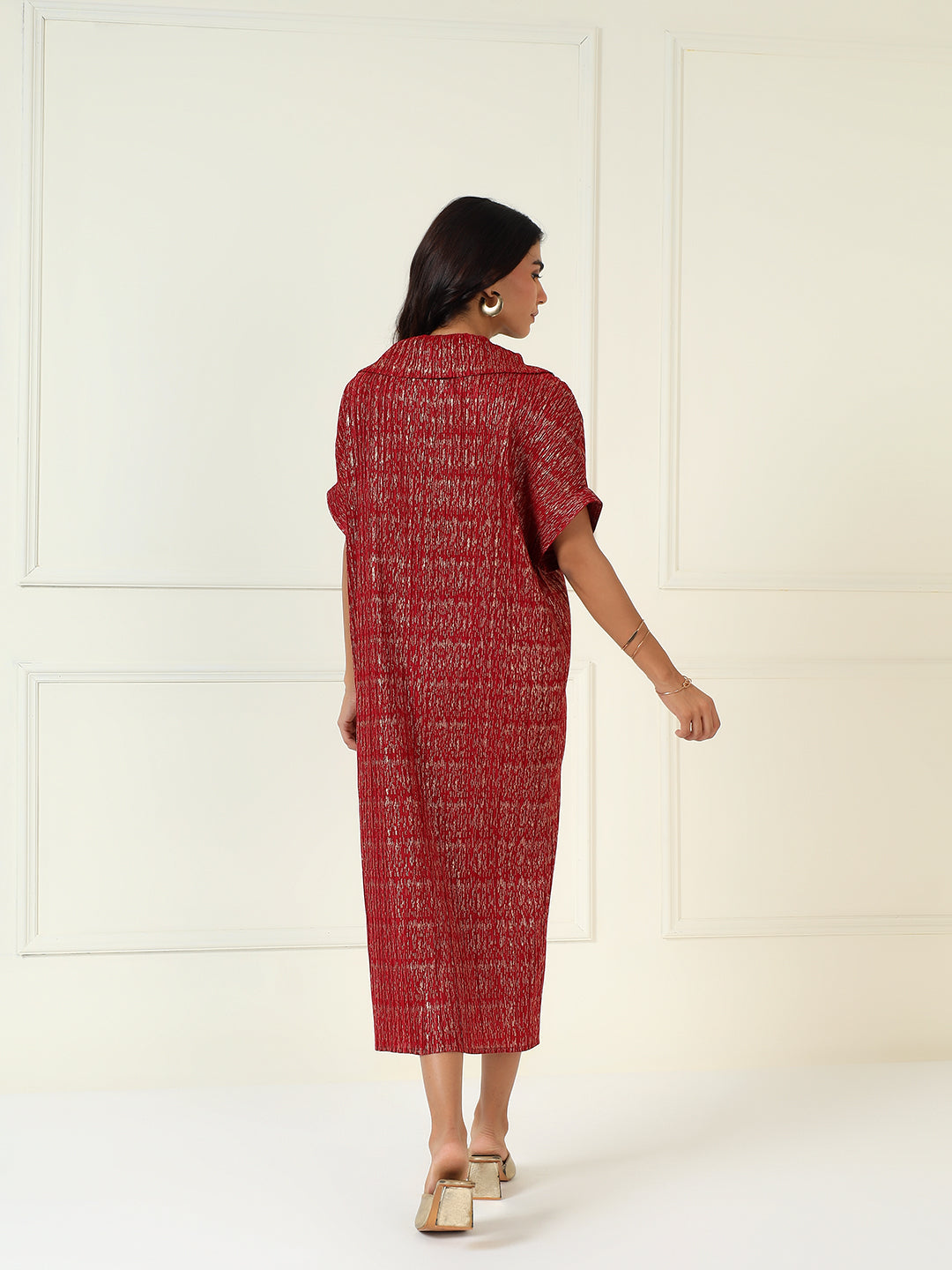 Luxeline Metallic Dress in Red