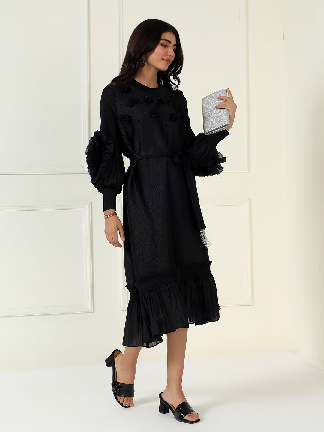 Rosette Dress in Black