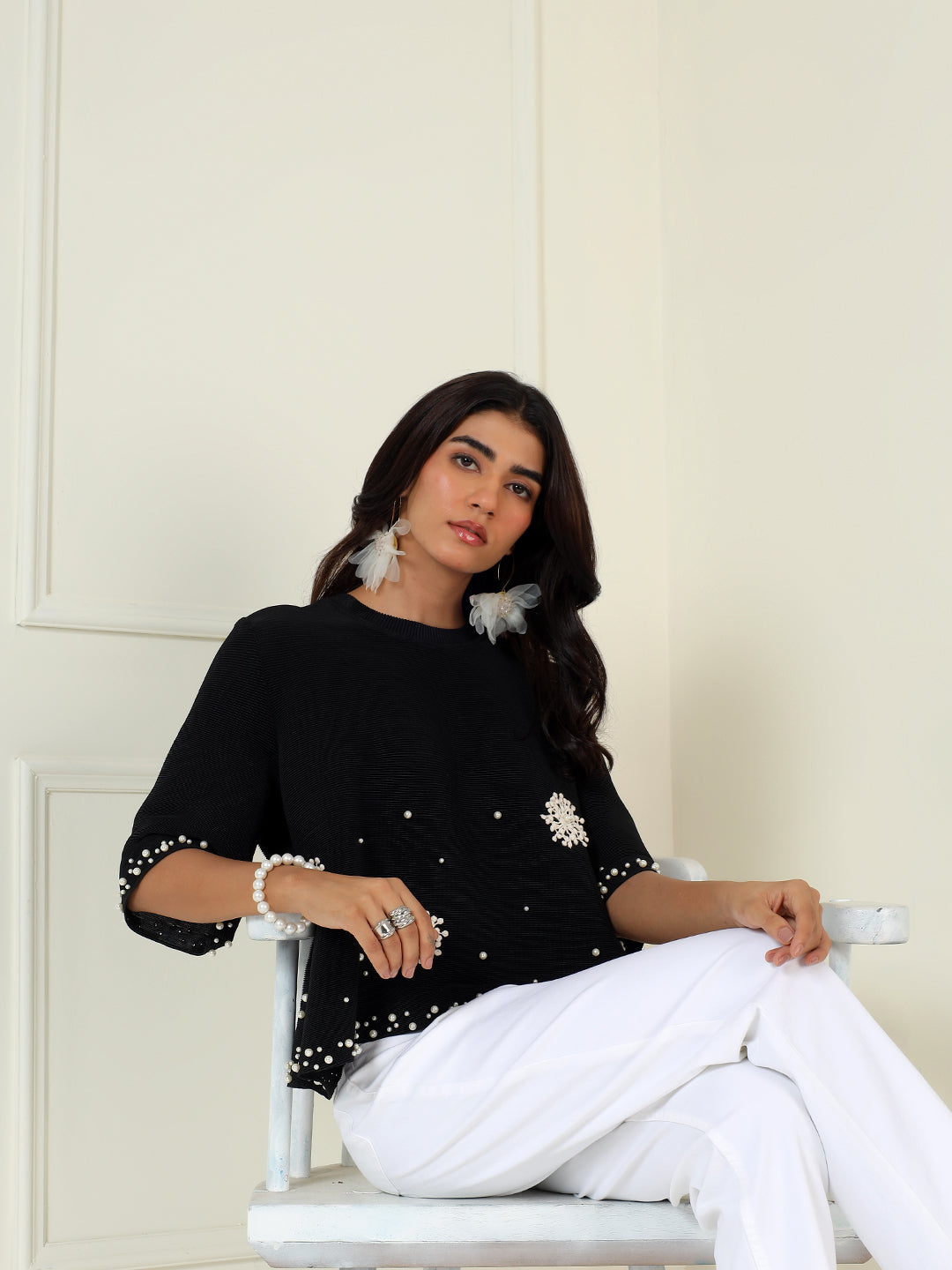 Bloom Embellished Top in Black