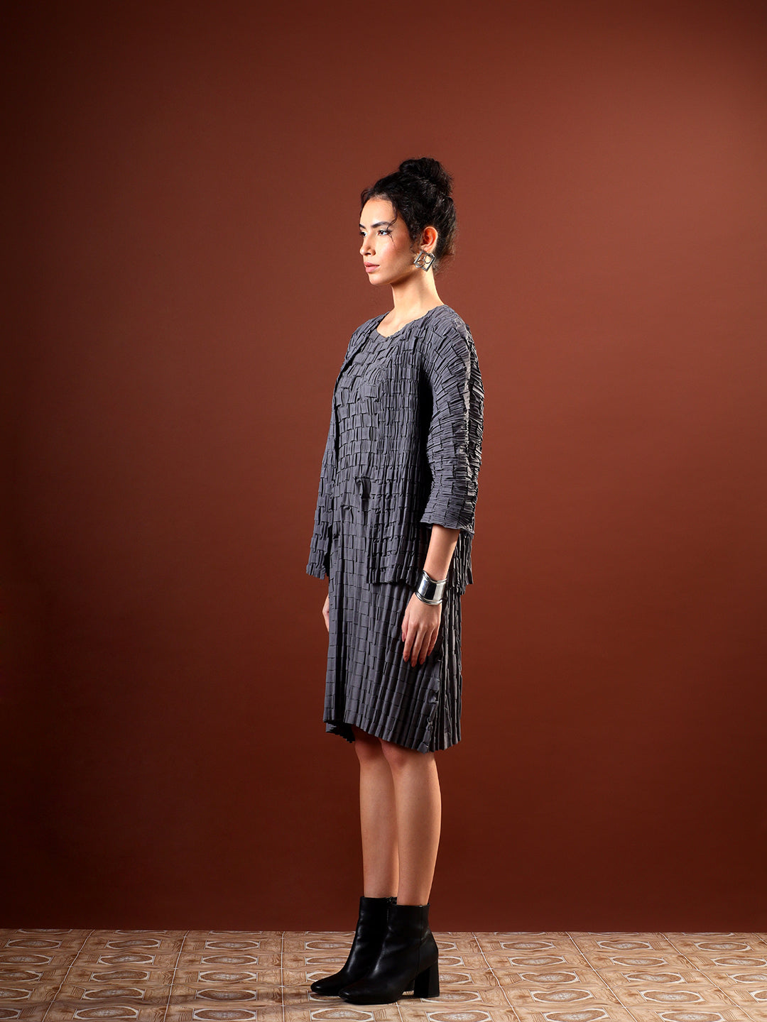 Axis Textured Dress with Shrug