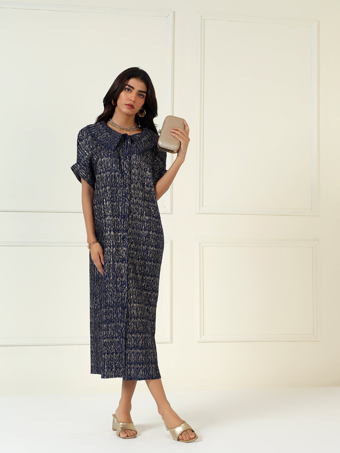 Luxeline Metallic Dress in Blue