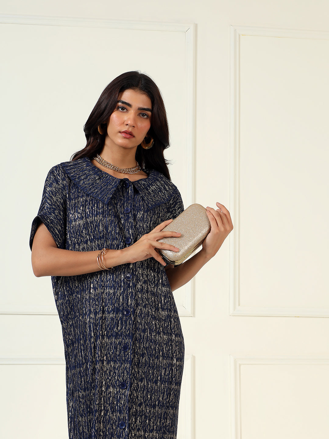 Luxeline Metallic Dress in Blue