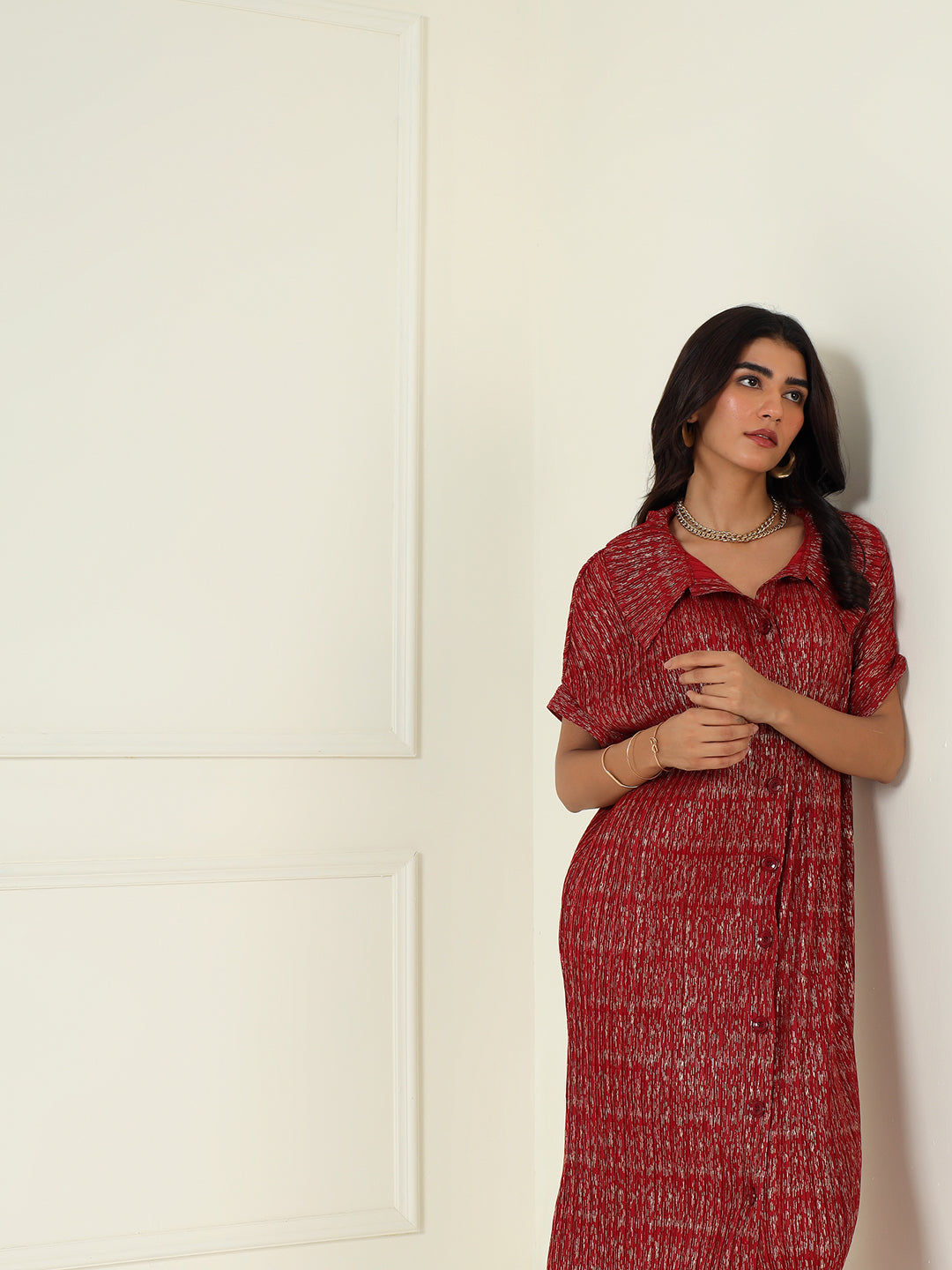 Luxeline Metallic Dress in Red