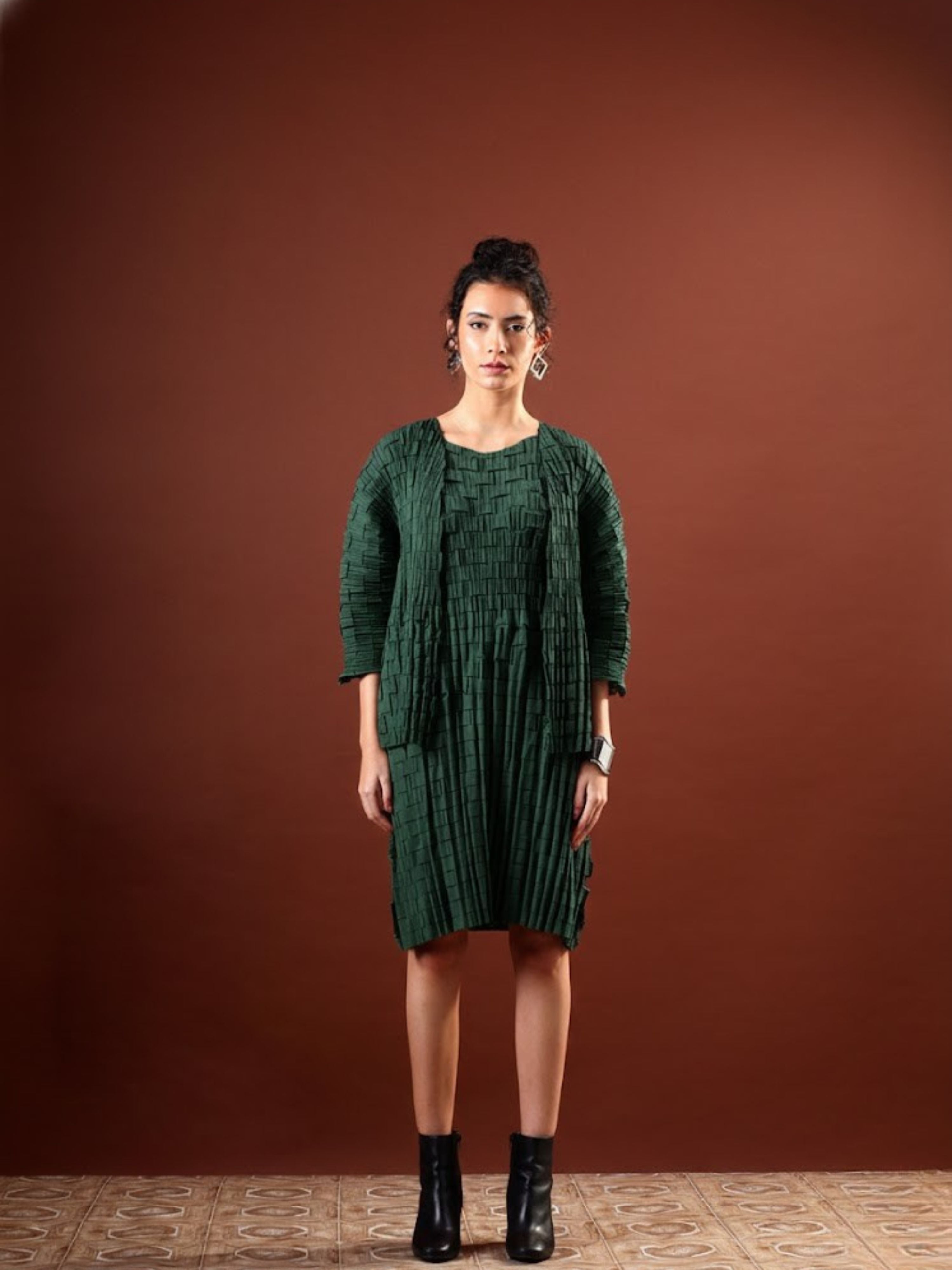 Axis Textured Dress with Shrug