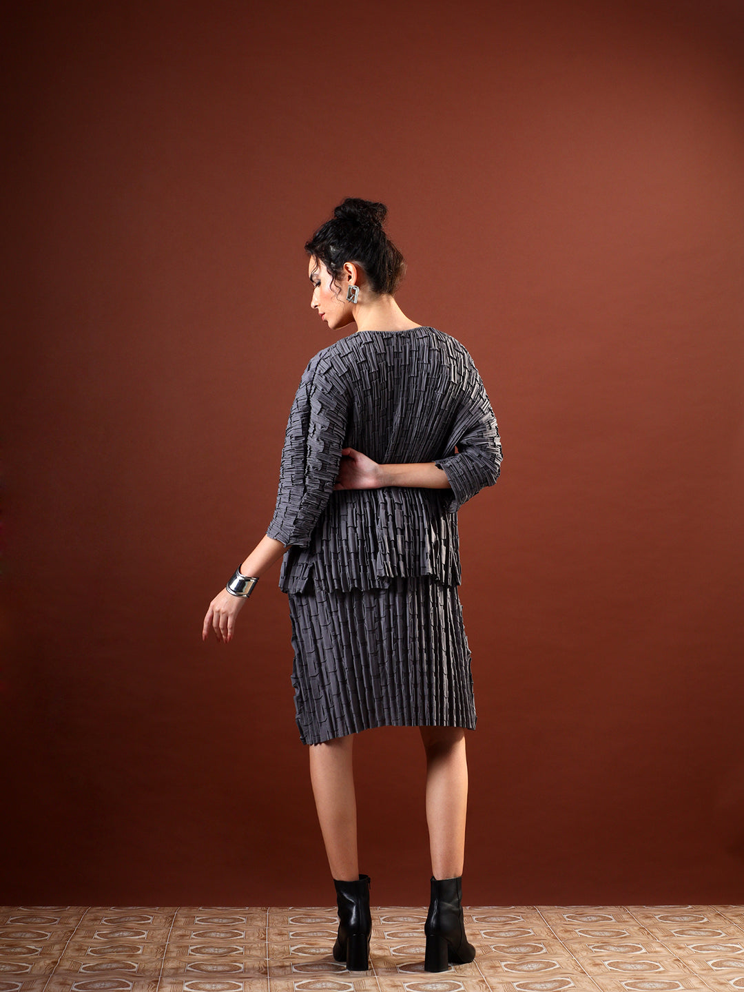 Axis Textured Dress with Shrug