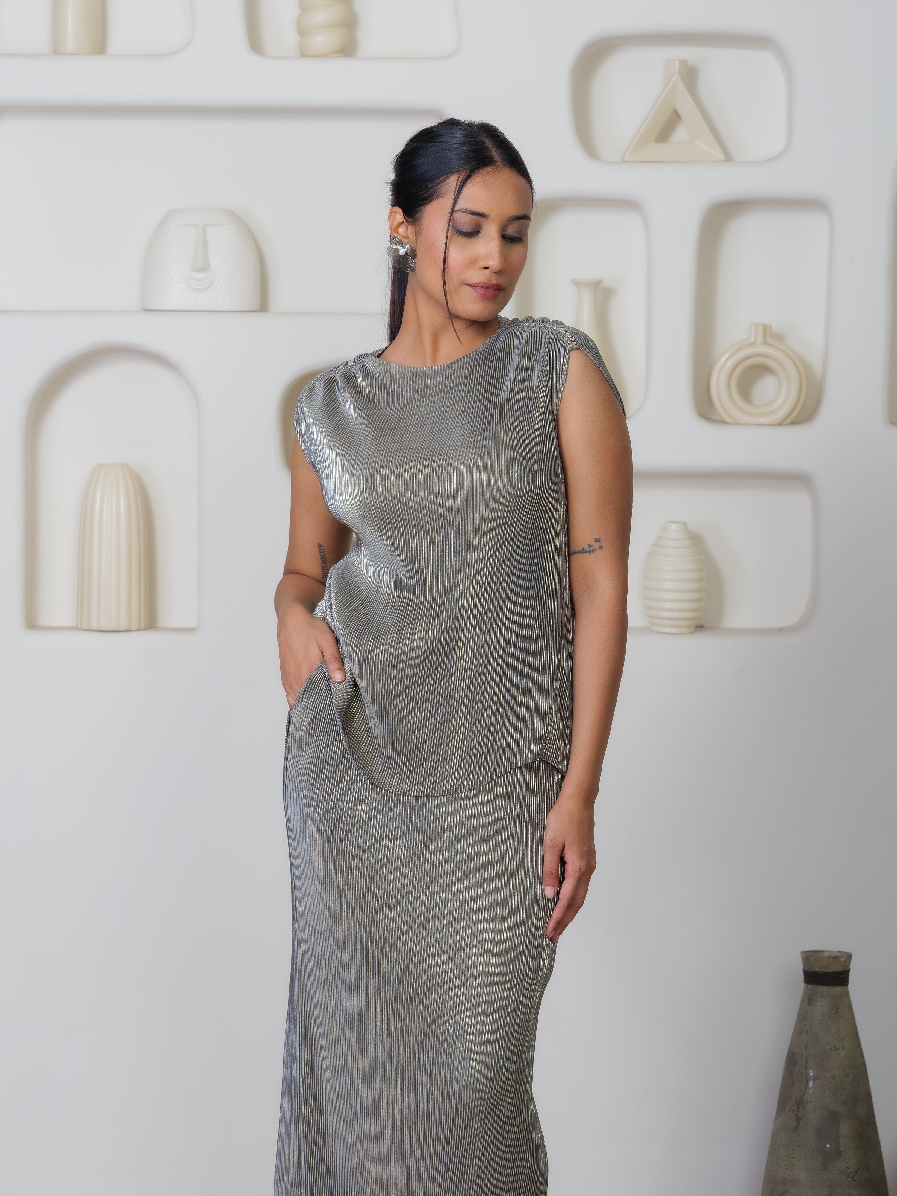 Sheen Metallic Co-ord Skirt set