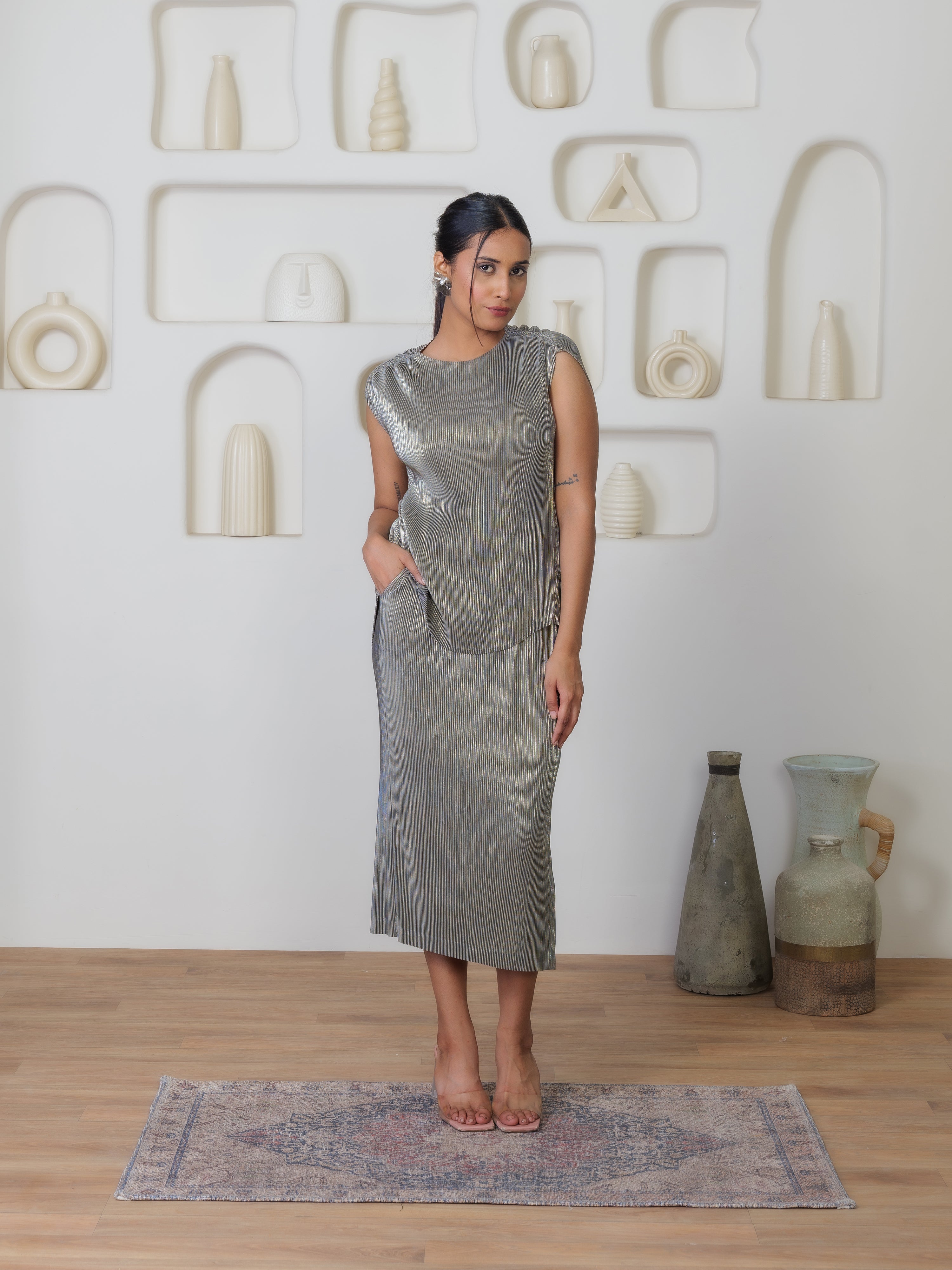 Sheen Metallic Co-ord Skirt set