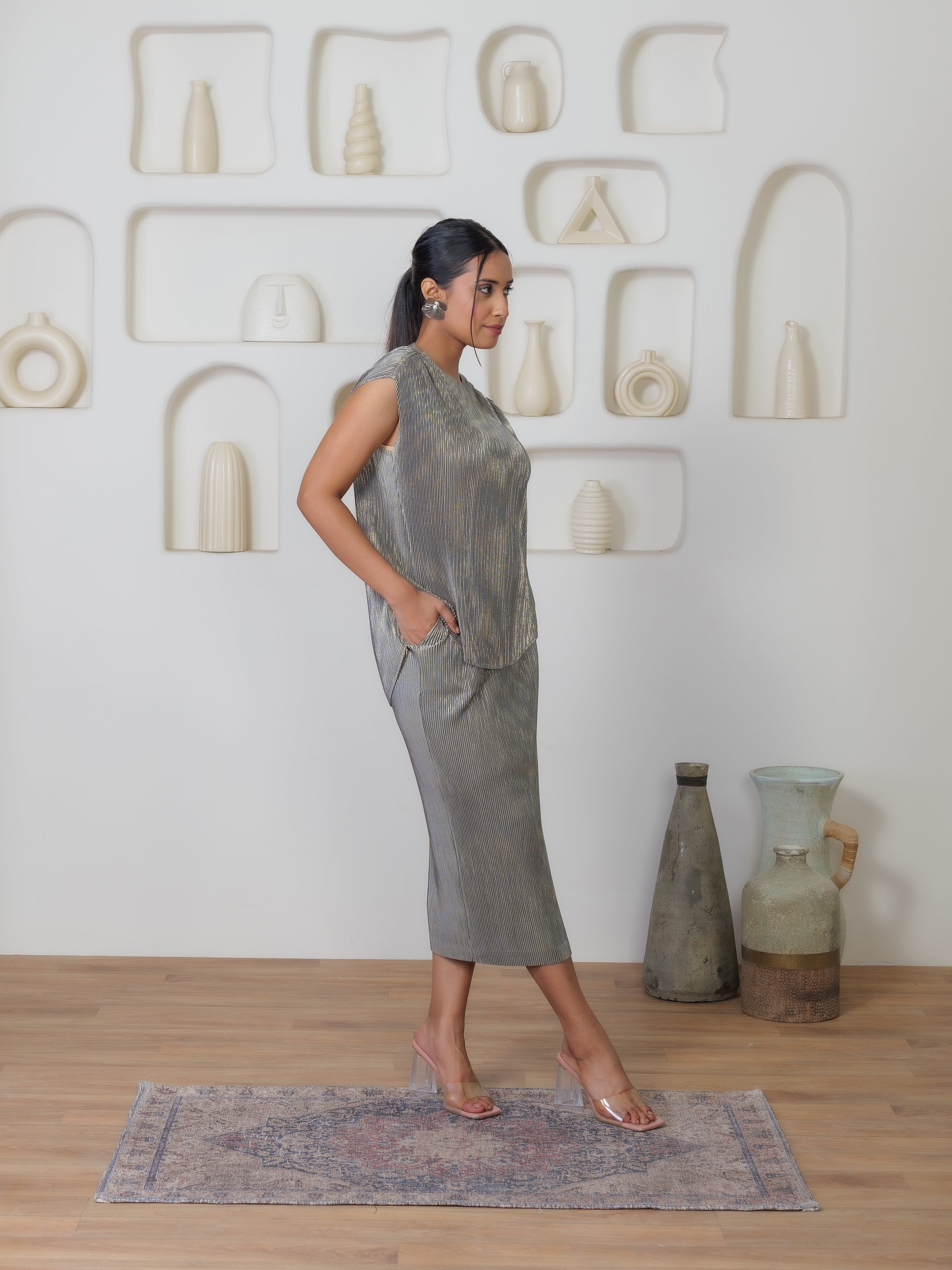 Sheen Metallic Co-ord Skirt set