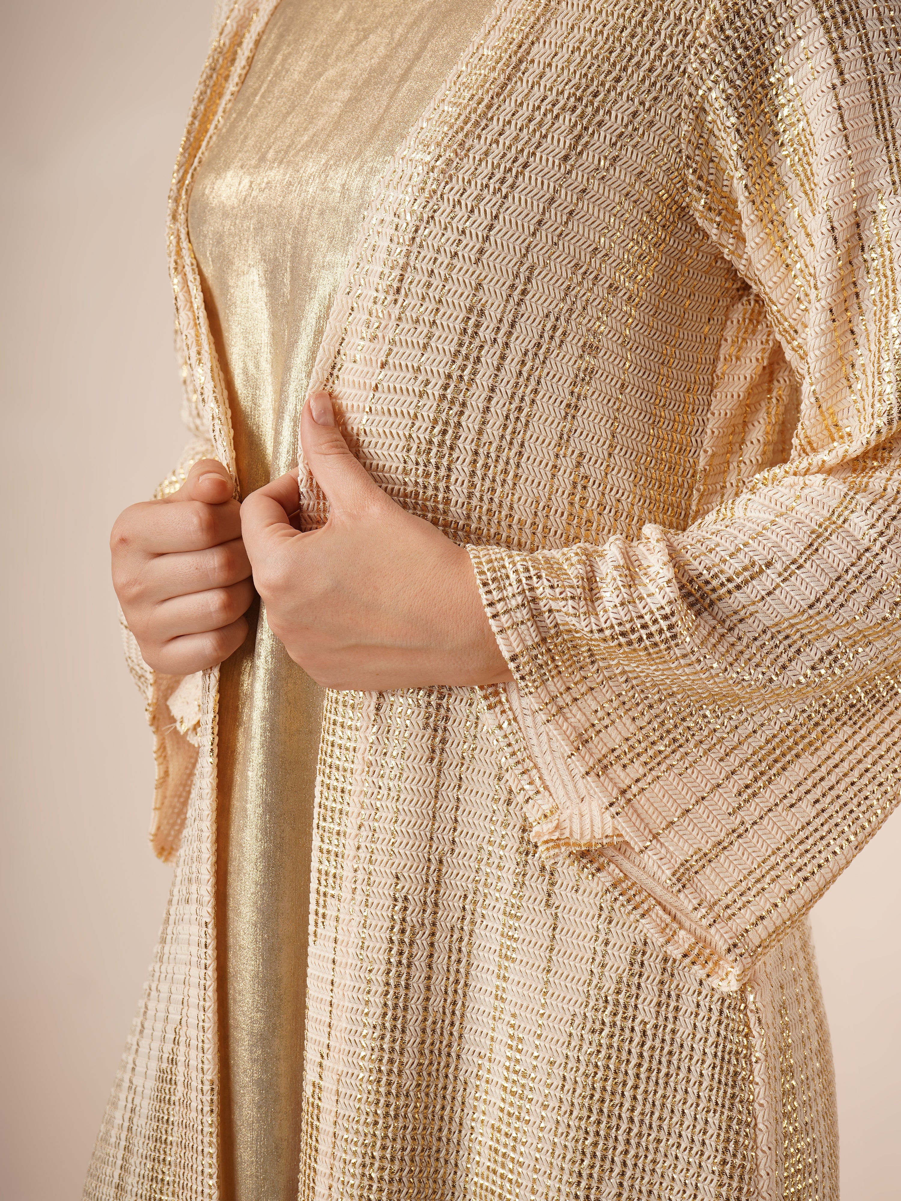 Rayon Jacket Dress In Gold Color