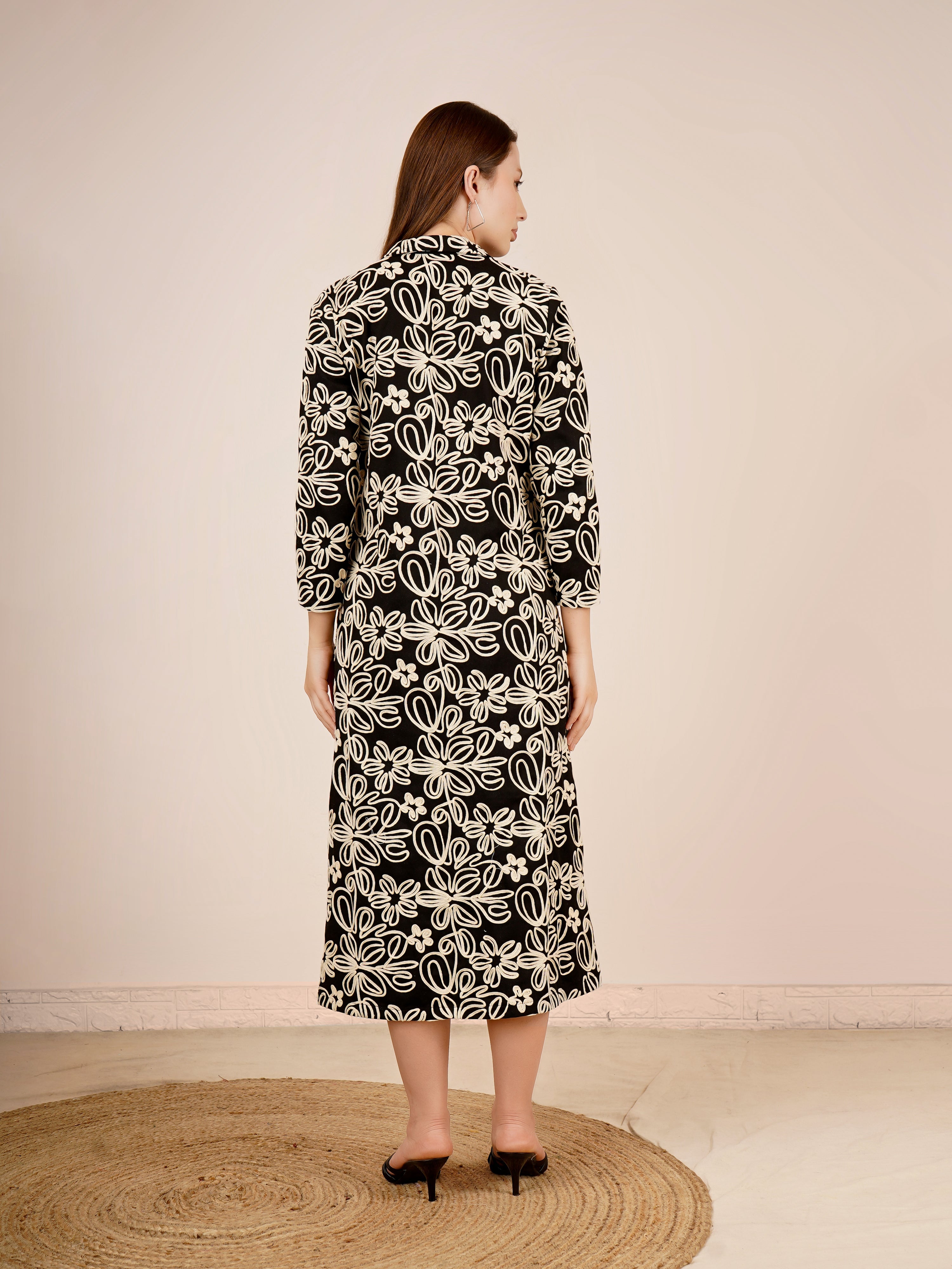 Petal Denim Dress In Black Color