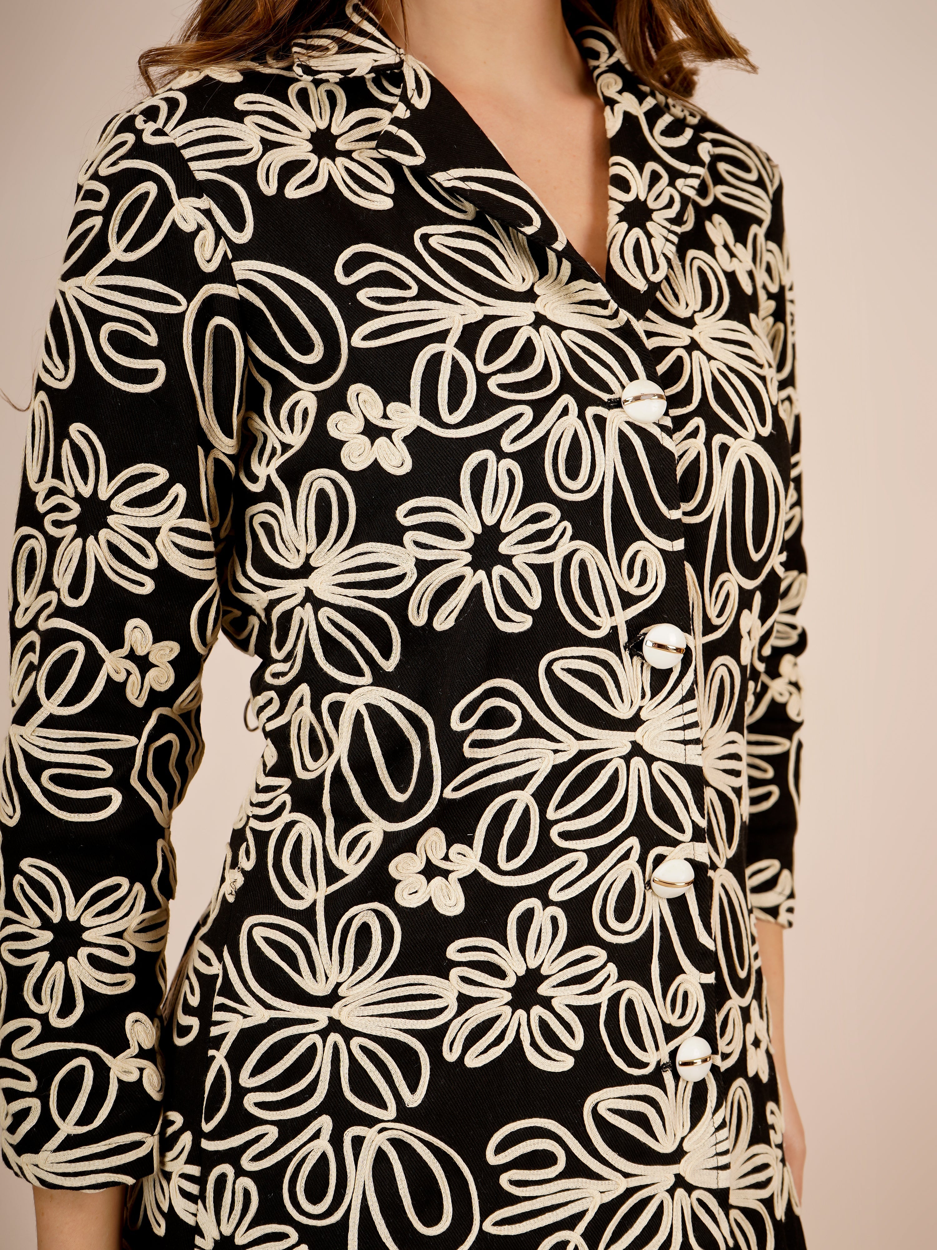 Petal Denim Dress In Black Color