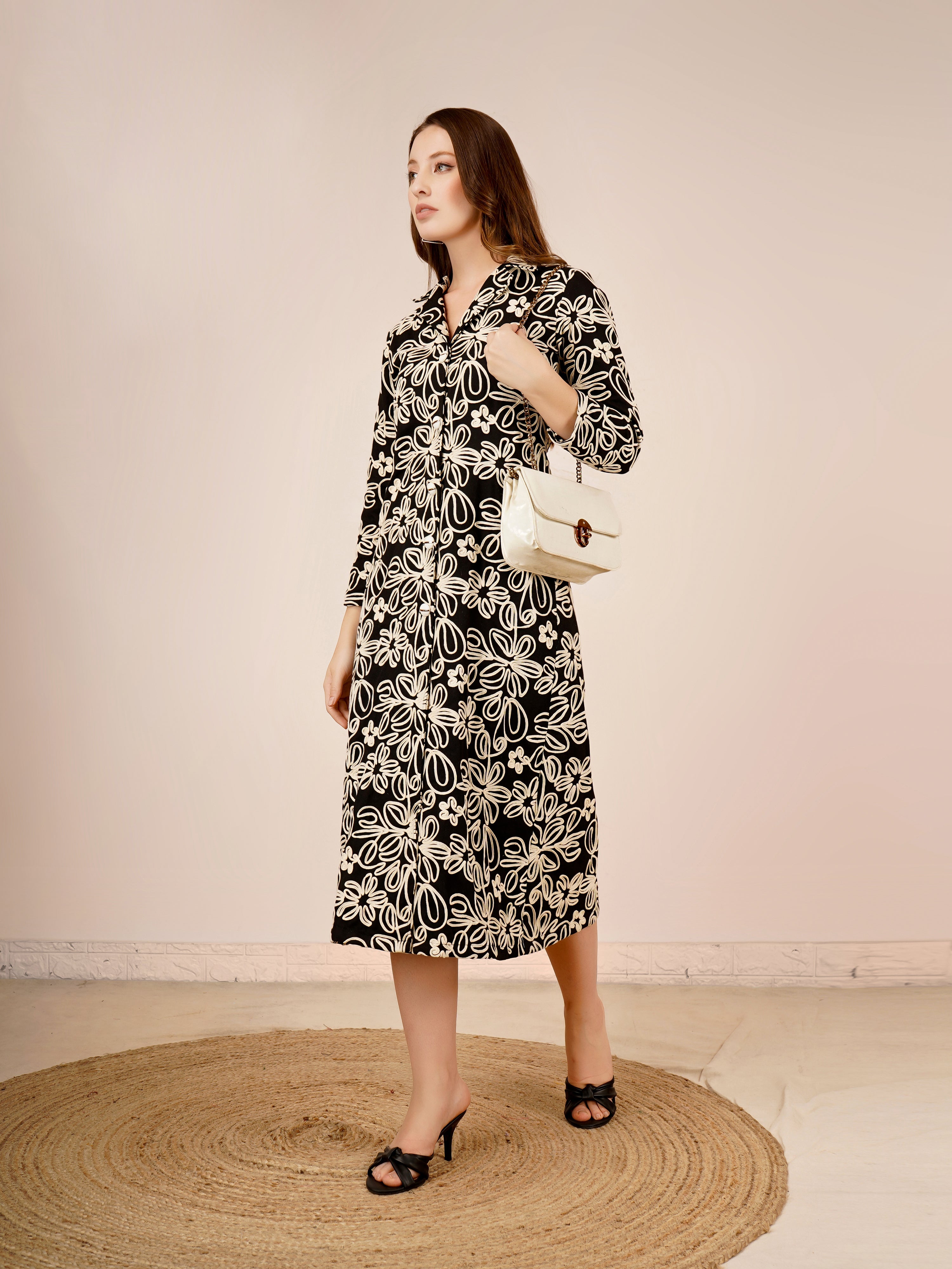 Petal Denim Dress In Black Color