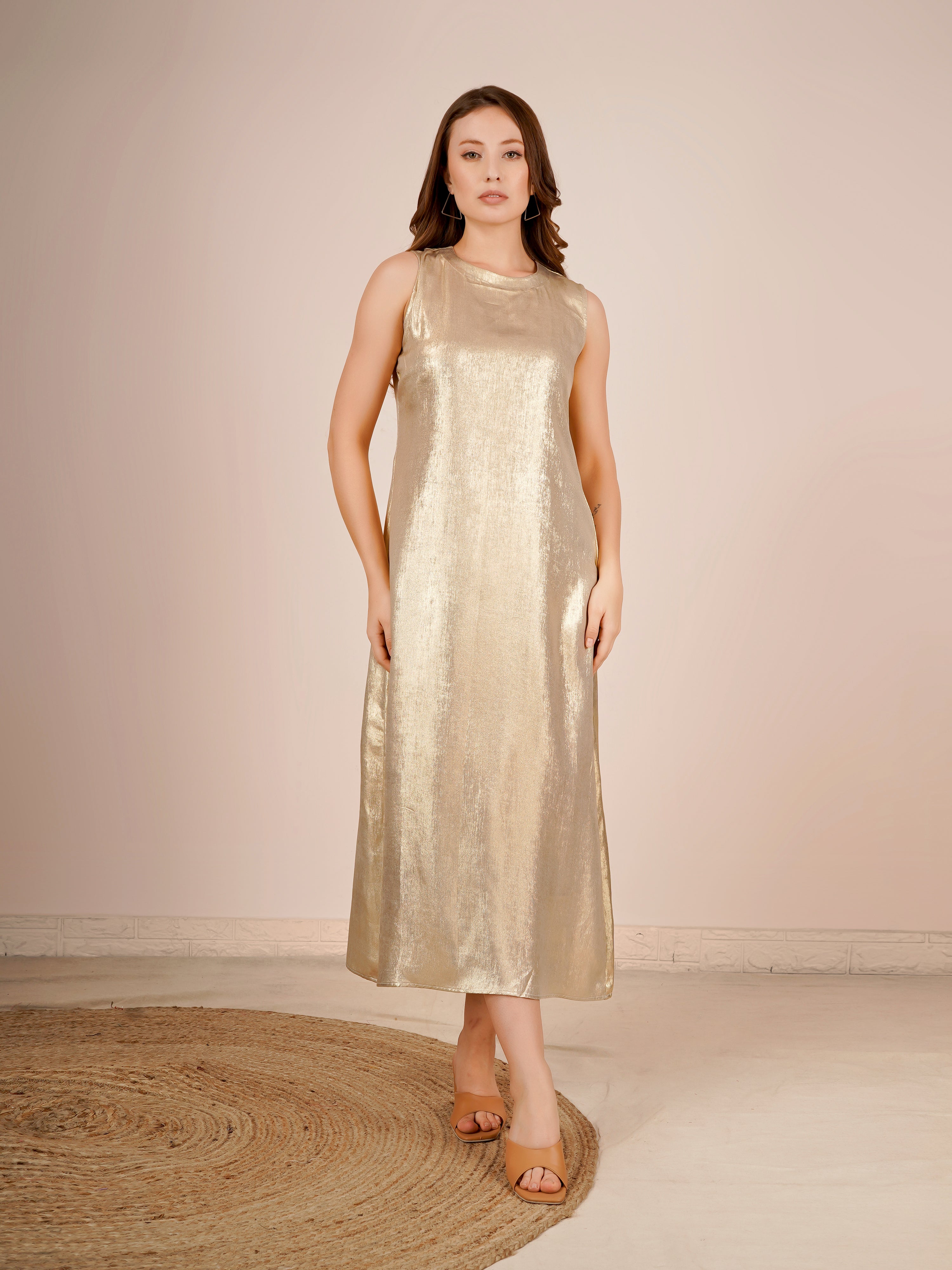 Rayon Jacket Dress In Gold Color
