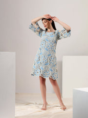 Sky Bloom – Embroidered Denim Dress