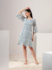 Sky Bloom – Embroidered Denim Dress