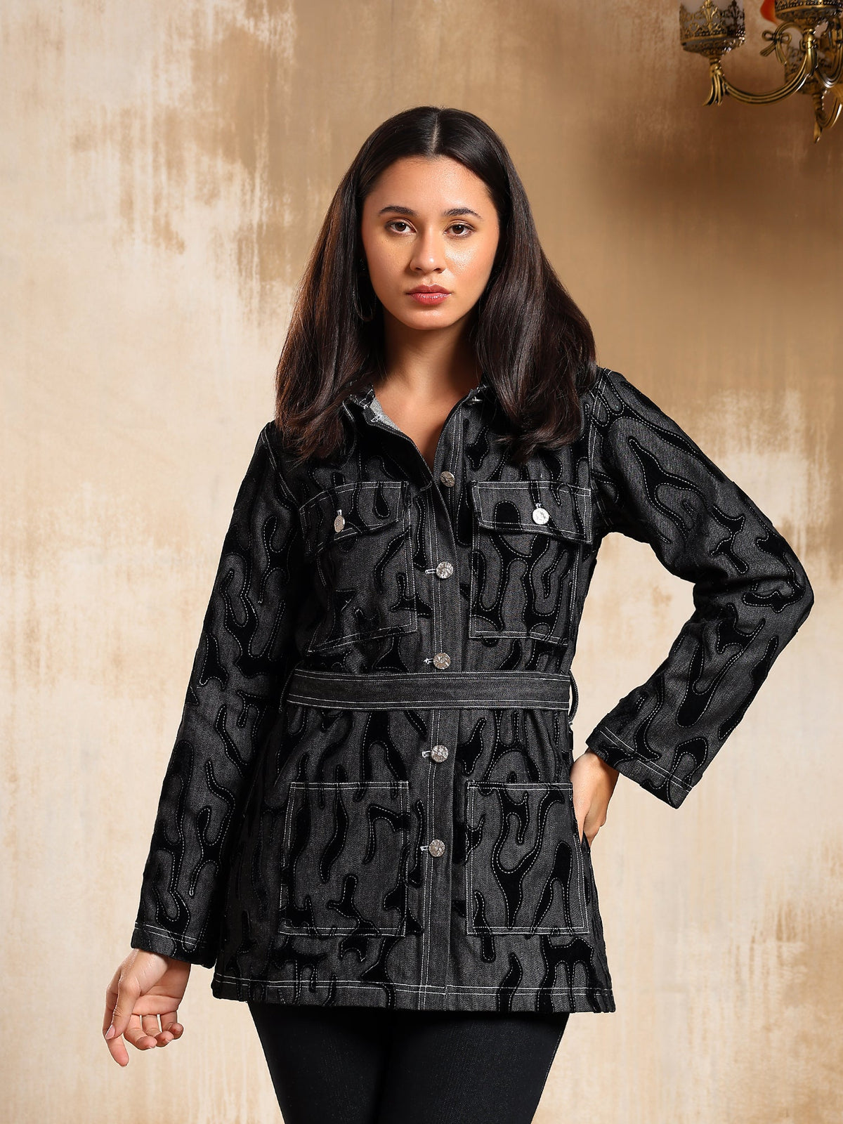 Reva Velvet Textured Denim Jacket