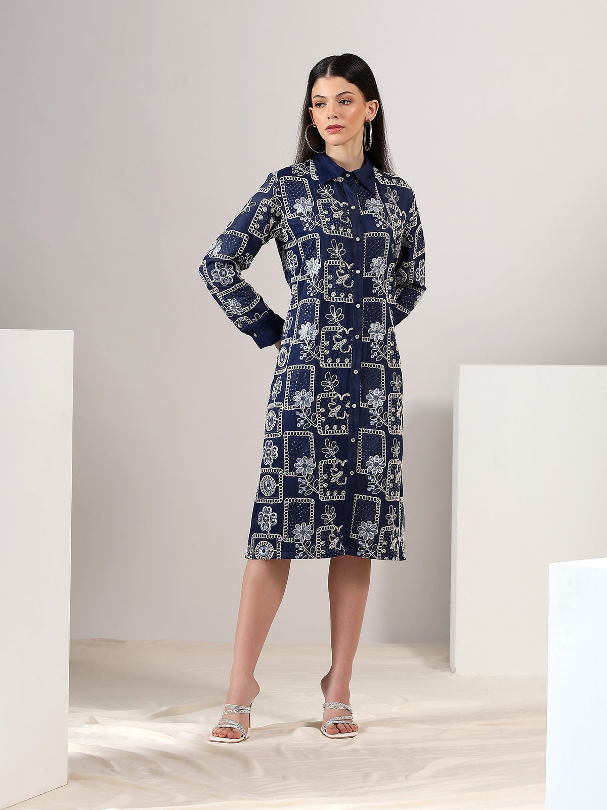 Luminara Dress-Denim Dress With Embellishments.