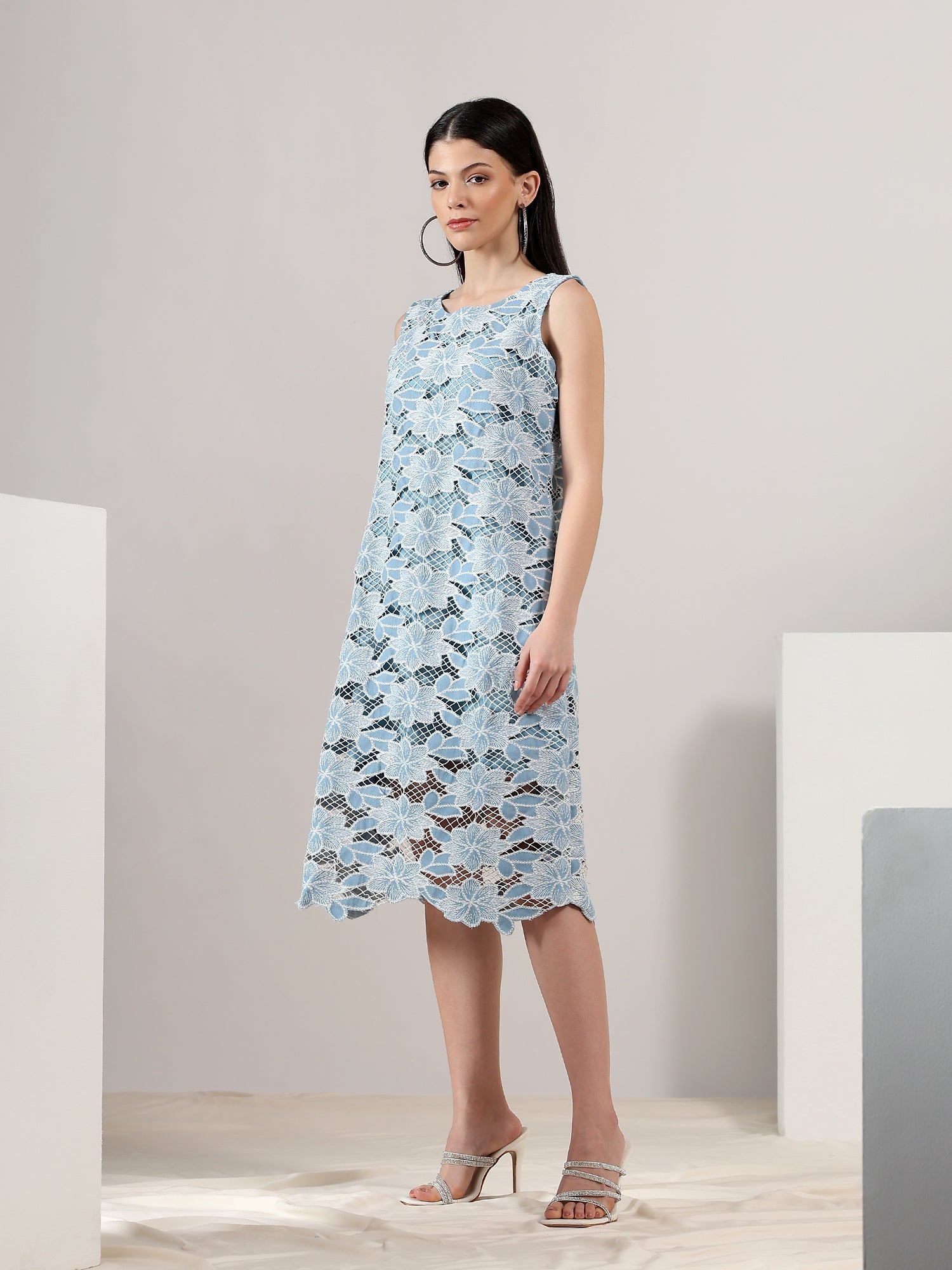 Ethereal Bloom – Sky Blue Cutwork Dress