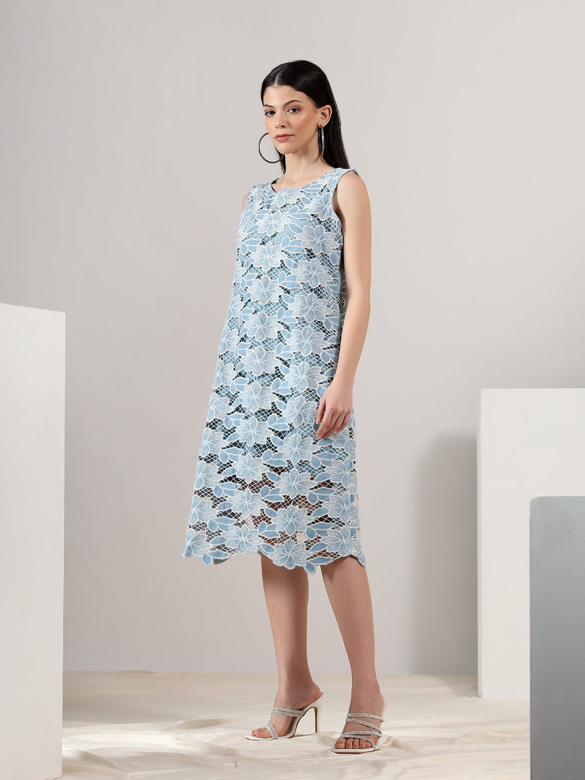 Ethereal Bloom – Sky Blue Cutwork Dress