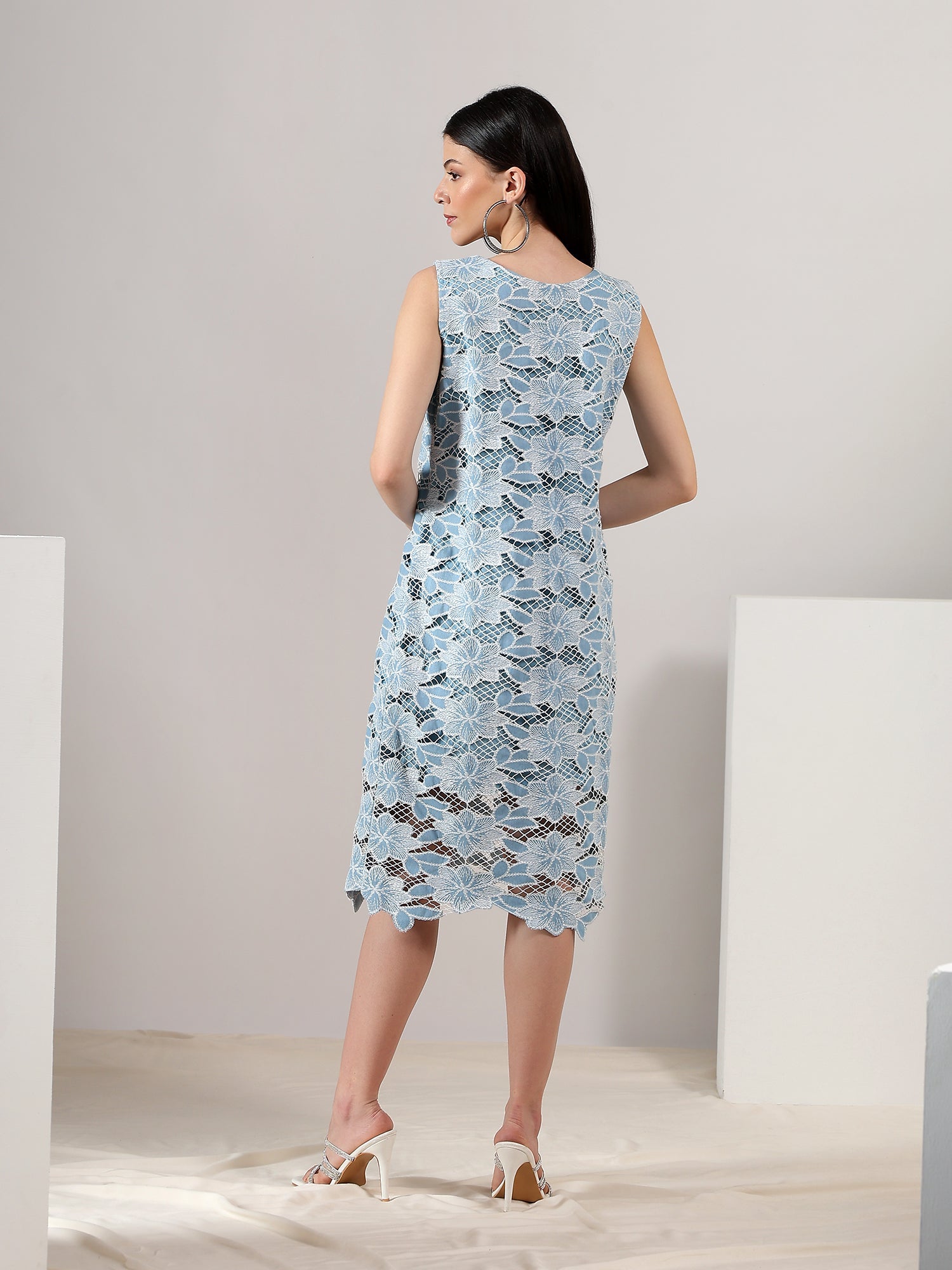 Ethereal Bloom – Sky Blue Cutwork Dress