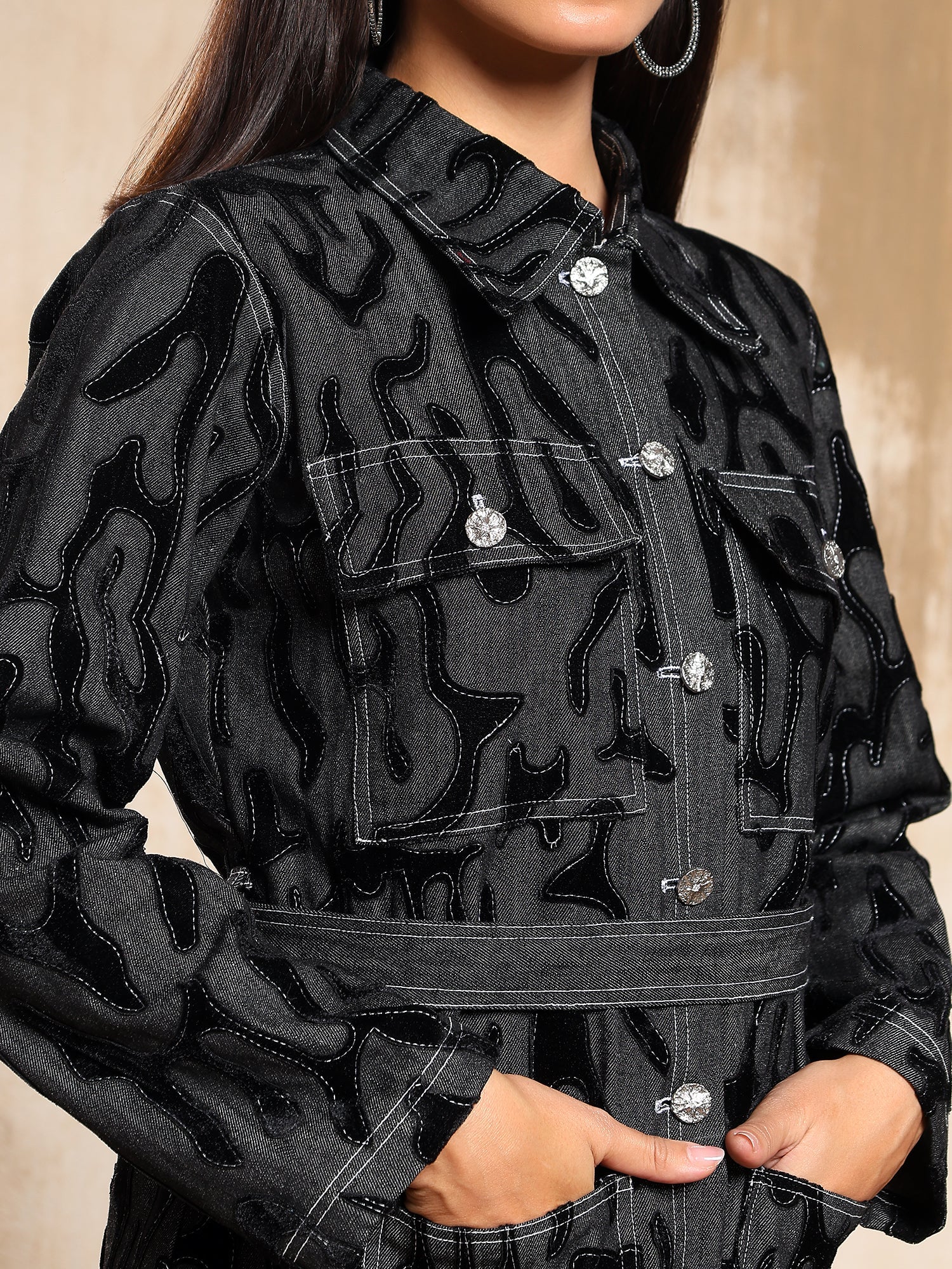 Reva Velvet Textured Denim Jacket