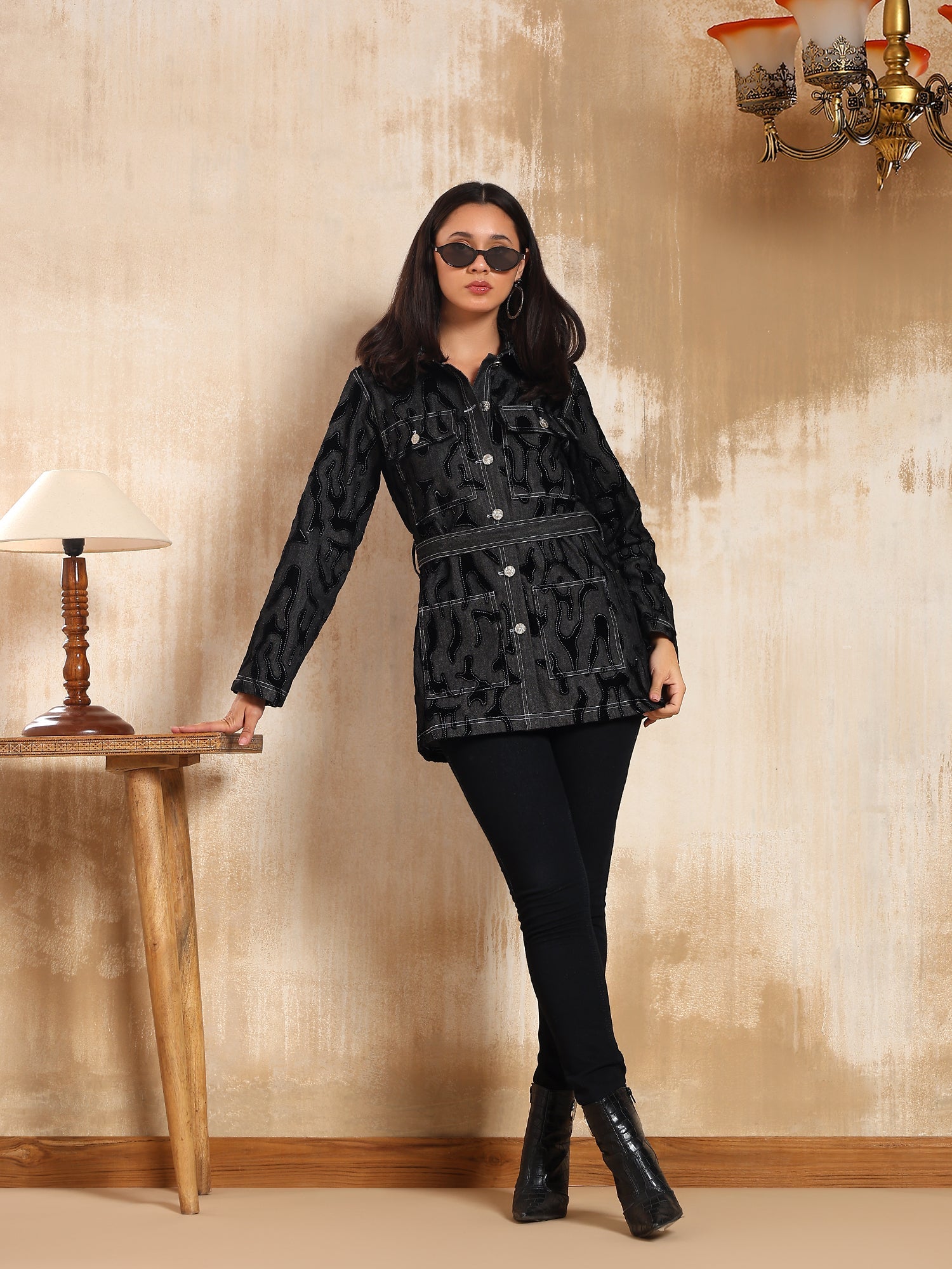 Reva Velvet Textured Denim Jacket