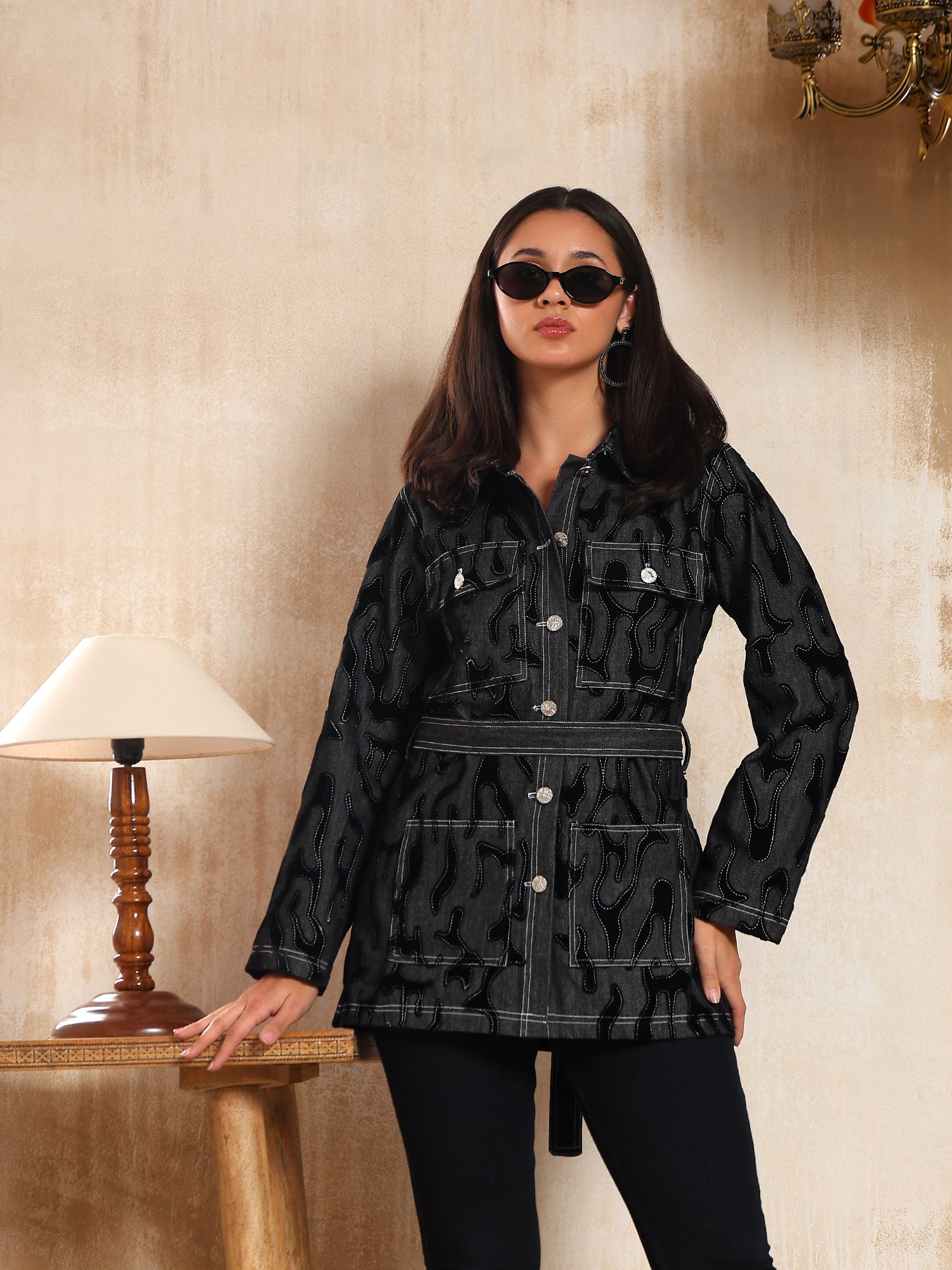 Reva Velvet Textured Denim Jacket