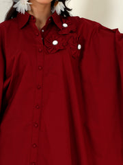 Denim Bloom Shirt In Maroon