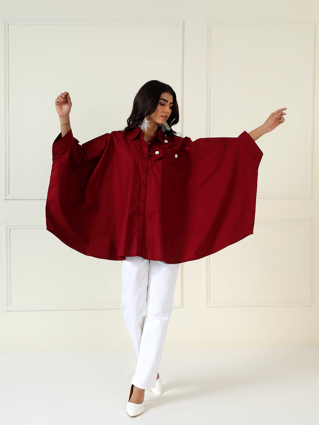 Denim Bloom Shirt In Maroon